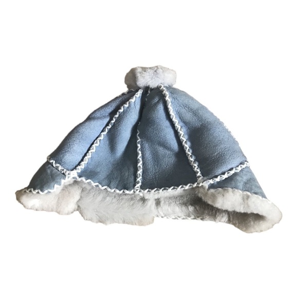 LITTLE E.D.A. Rare Baby Kids Gray Sheepskin Shearling Pom Winter Hat - Picture 1 of 5